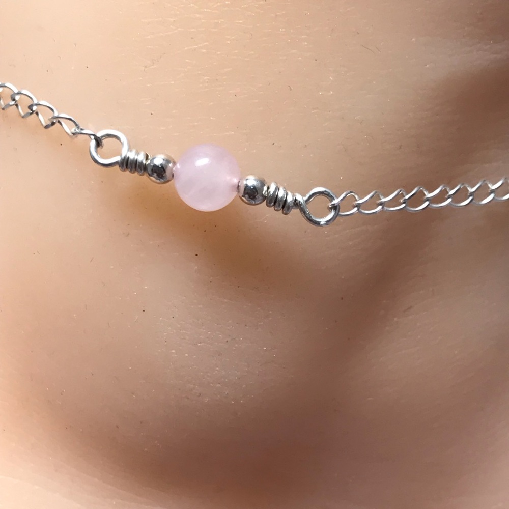 Rose Quartz Sterling Silver Ankle Bracelet- Rose Quartz Anklet - Picture 3 of 6